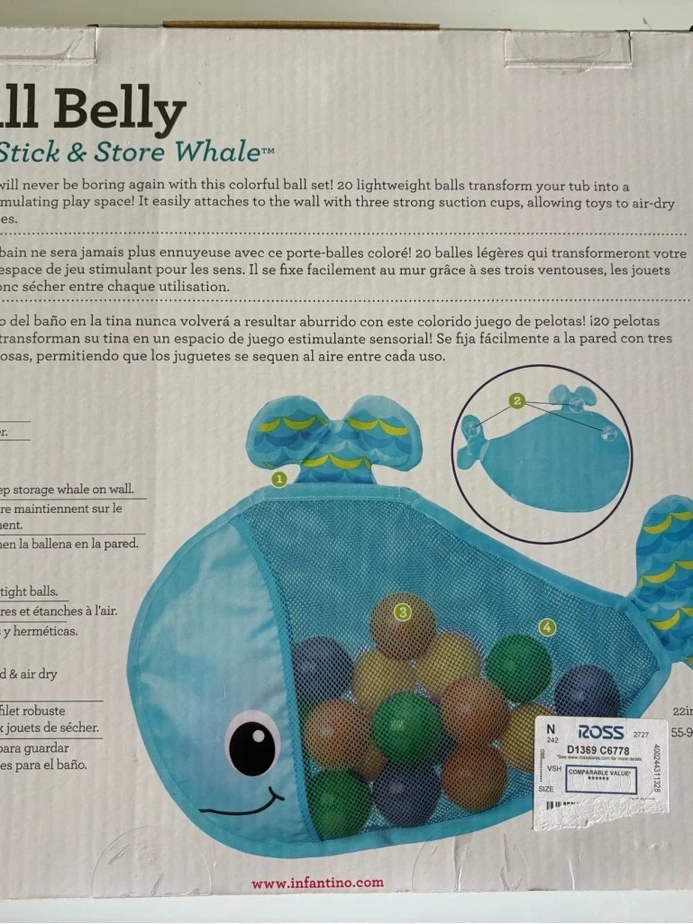 Ball Belly Stick & Store Whale Bath Toy Organizer - Blue NWT